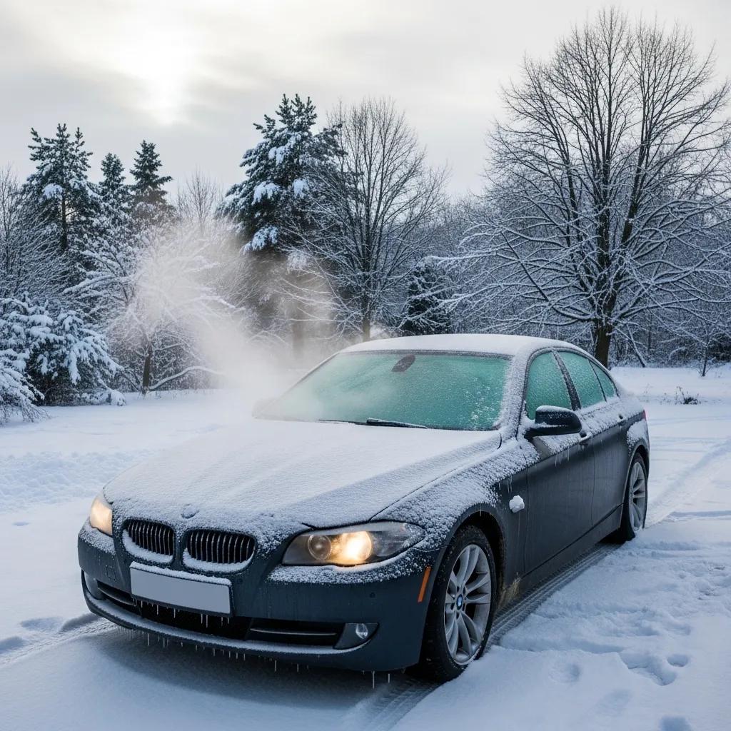 BMW parked in snowy conditions &mdash; winter driving affects warm‑up and lubrication