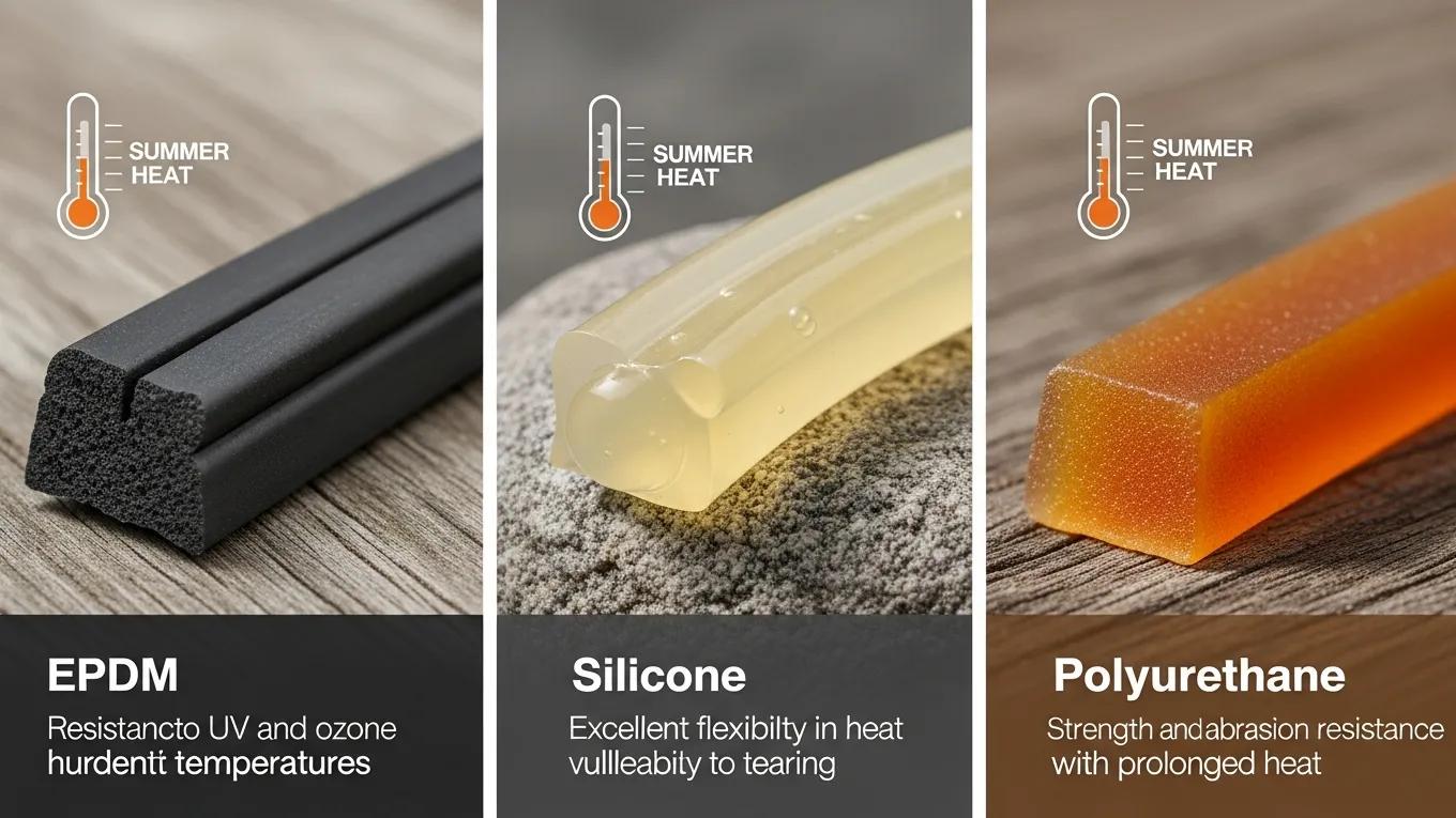 Different rubber materials used in BMW sunroof seals showcasing their vulnerabilities to summer heat